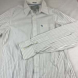 Abercrombie & Fitch Muscle Mens Large White Striped Button Up Long Sleeve
